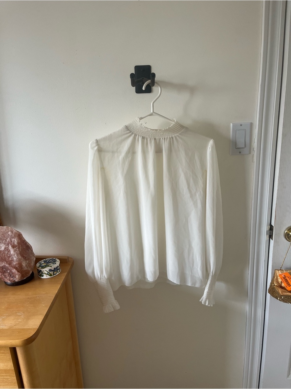Aritzia Wilfred Cream Smocked-Neck Long Sleeve Blouse